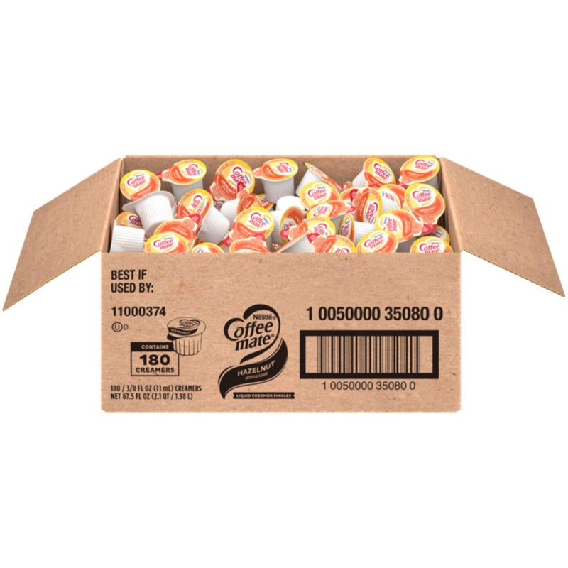 Coffee Mate Nestle Coffee mate Coffee Creamer, Hazelnut, Liquid Creamer Singles, Box of 180 Singles - Image 1